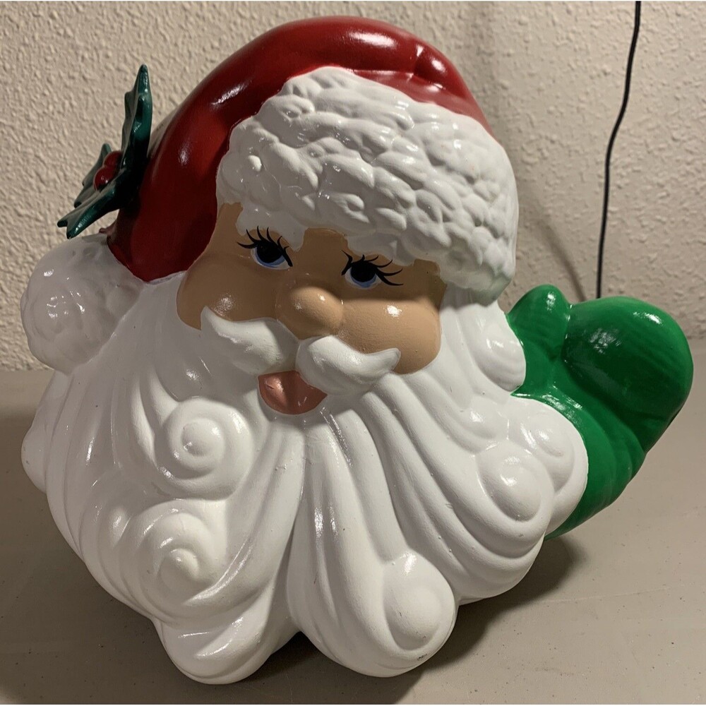 Vintage Santa Claus Ceramic Christmas Decoration Mold Head Hand Painted